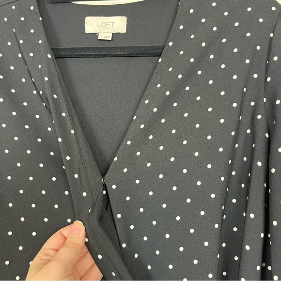 LOFT WRAP POLKA DOT MINI DRESS ROMPER WITH SLEEVES BLACK AND WHITE SIZE 2 - Picture 12 of 16